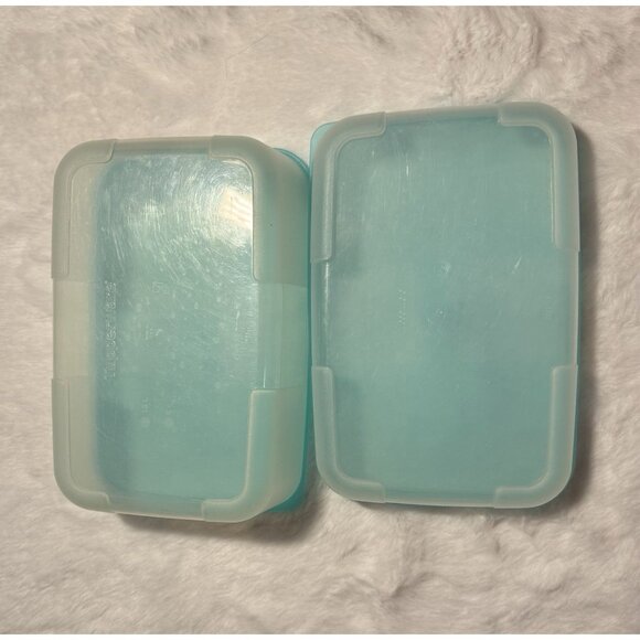 Tupperware 2 Freezer Mates Containers Rectangles 2.75 & 6.5 Cups Blue Vintage - Picture 3 of 3